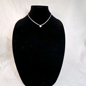 Silver Tone Crystal Choker Style Chain Necklace with Clear Square Pendant